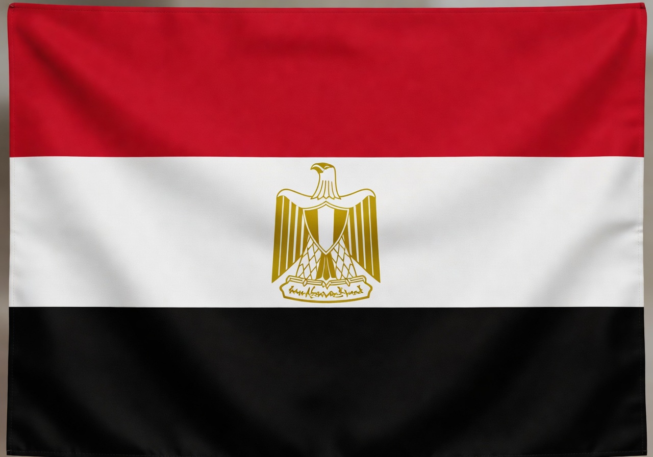 Egyptin virallinen lippu - punainen, valkoinen ja musta vaakaraita ja kultainen Saladinin kotka
